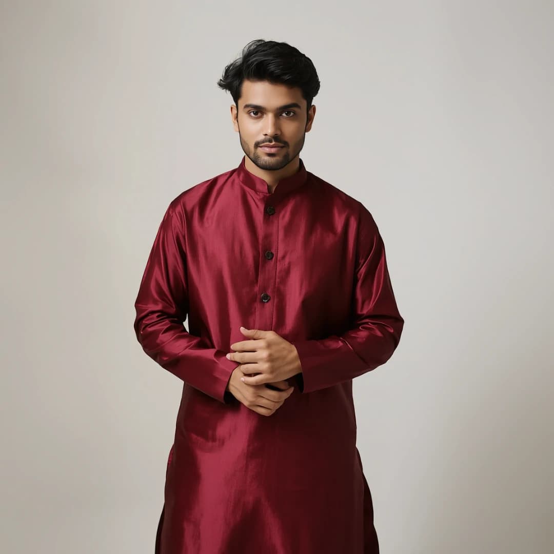 Royal Burgundy Pure Silk Designer Panjabi